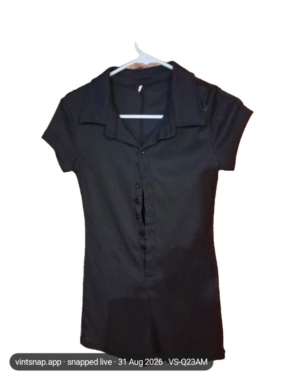 Black Short-Sleeve Button-Front Jumpsuit